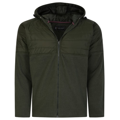 KAM Zip Thru Twisted Pique Hoody Khaki